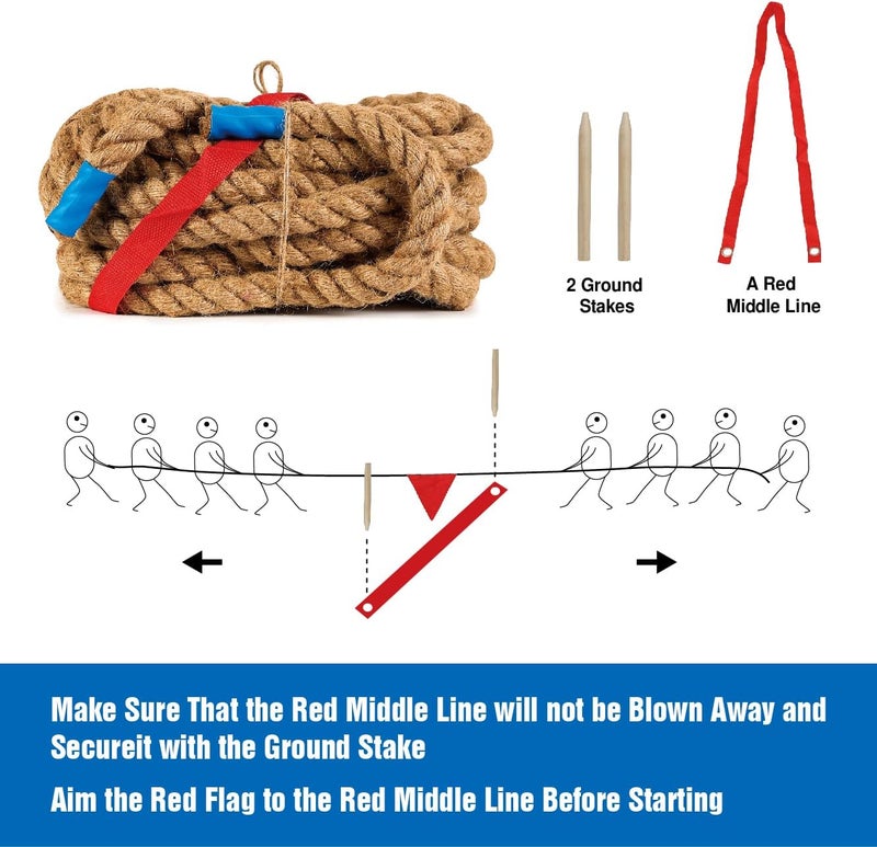 GOTHINK Tug of War Rope with Flag for Kids and Adults - Soft Natural Jute Fiber Rope for Field Day Team Building Party Game Camping Backyard Outdoor Games 20ft Long,Brown - Image 4